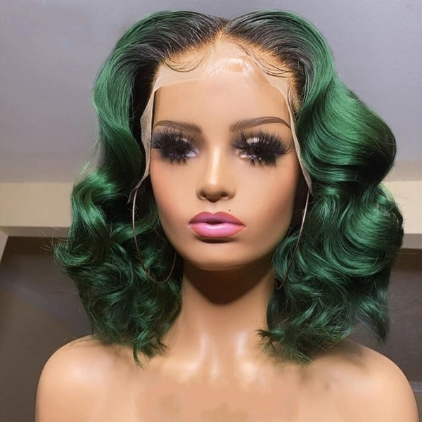 Ombre Green Color 13*6*1 Lace Front Human Hair Wigs Brazilian Remy Hair Short Bob Wigs With Baby Hair