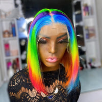 Rainbow highlight Lace Wigs Brazilian Preplucked bob human hair