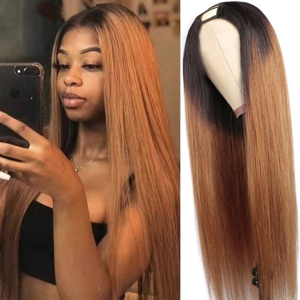 Ombre UPart Wig 30 inch 200 250 Density Straight U part Wig Ombre Black And Honey Blonde Upart Human Hair Wigs