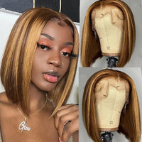 Short Bob Wigs Ginger Lace Front Wig Highlight Straight Bob Wig 13x4 Colored Lace Front human