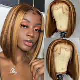 Short Bob Wigs Ginger Lace Front Wig Highlight Straight Bob Wig 13x4 Colored Lace Front human