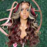 30 Inches Straight Human Hair Wig Red Blonde 13X6 Transparent Lace Frontal Wig PrePlucked Highlights Colored Wig