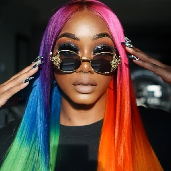 Remy Brazilian Pink Orange Wigs Pre Plucked Rainbow Human Hair  highlight Lace Front Wig Glueless Transparent Lace Wig