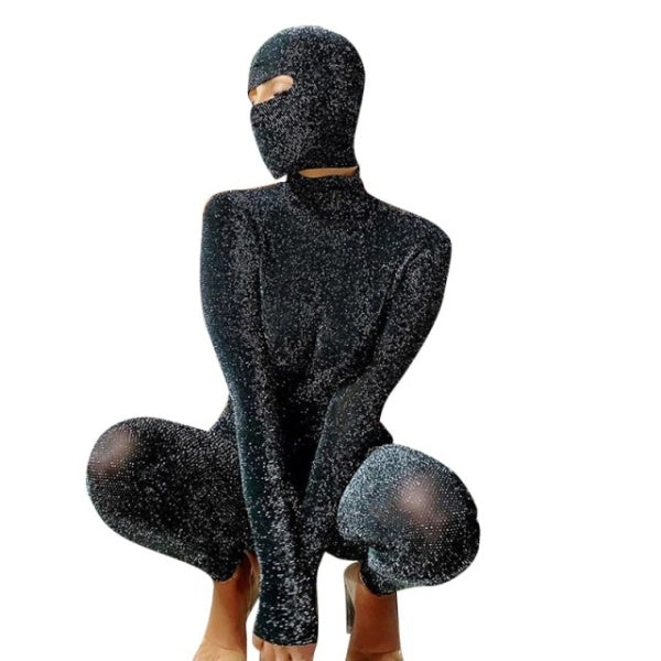 Glitter Silk Mask bodysuits 2Two Pieces Jumpsuits