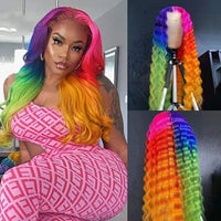 Remy Brazilian Pink Orange Wigs Pre Plucked Rainbow Human Hair  highlight Lace Front Wig Glueless Transparent Lace Wig