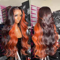 Ginger Highlight Body Wave Lace Front Human Hair Wigs 180 Remy Orange Ginger Brazilian Human Hair Wigs