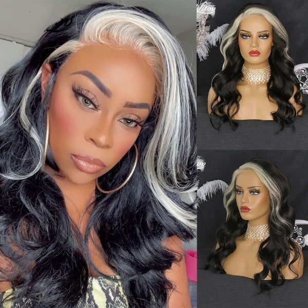 Preplucked Highlight Wig Blonde Ombre Human Hair Wig with Baby Hair Side Parting Lace Front Human Hair Wigs