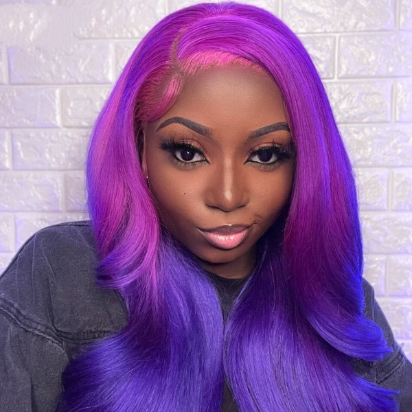 Ombre Purple Lace Frontal Wigs Body Wavy Brazilian Remy Hair 2 Tones Colored Pink Red Blonde Human Hair Wigs