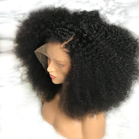 Virgin Mongolian Afro Kinky Curly Wig Natural 1B Lace Front Human Hair Wigs Pre Plucked 150 Density Remy Wigs
