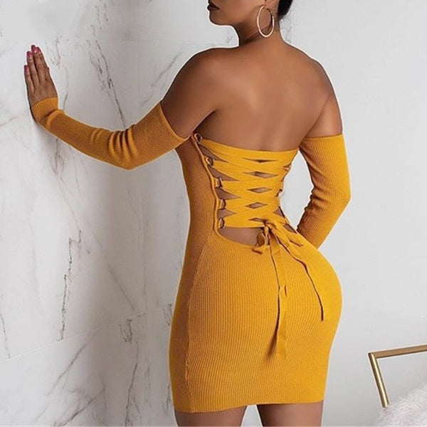 Sexy knitted off shoulder bodycon dress