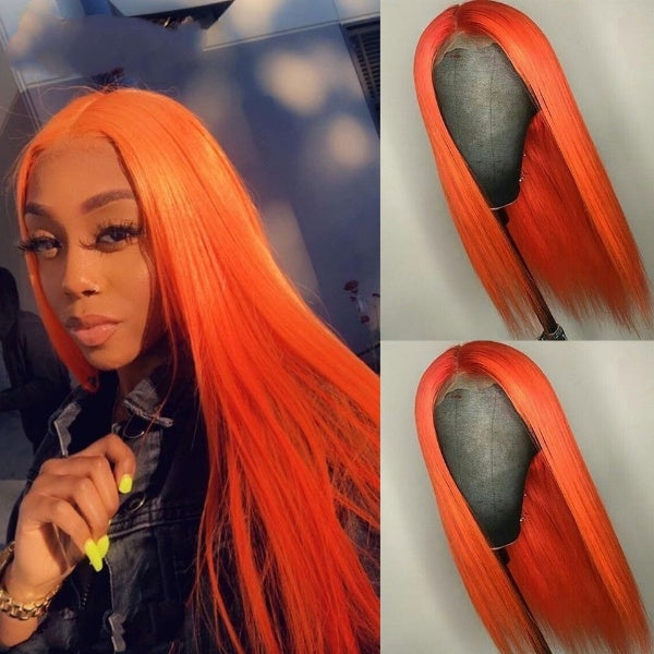 Transparent Lace Front Human Hair Wigs Pre-Plucked 4x4 Lace Closure Human Hair Wigs Orange Blonde Remy Straight Human Wigs