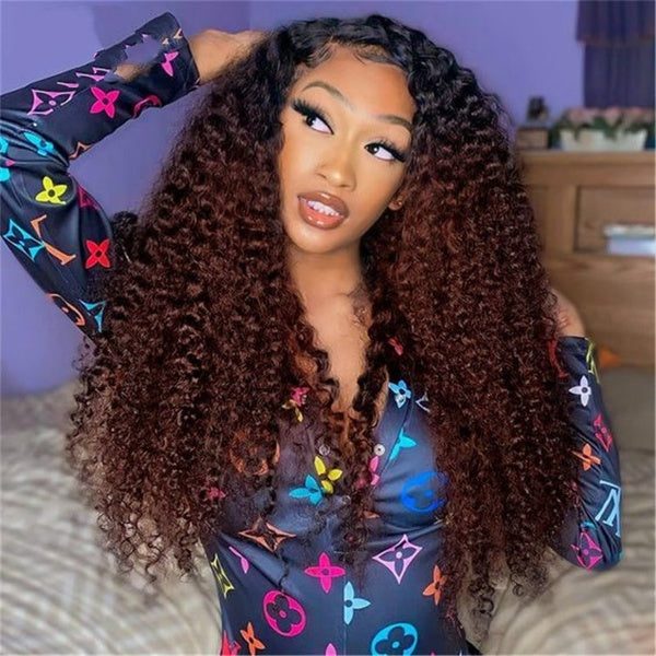 Ombre Brown 180% 13x4 Lace Frontal Wig Brazilian Colored Human Hair Wigs 1B/99 Loose Deep Wave Lace Front Wig