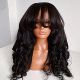 200% Wave Yaki Human Hair Wigs with Bangs Brazilian Remy Full Machine Made Scalp Top Wigs Human Hair