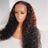 HD Transparent Lace Curly 5x5 Lace Closure Wig Highlight Brown Colored Human Hair Deep Curly Wigs Pre Plucked Brazilian