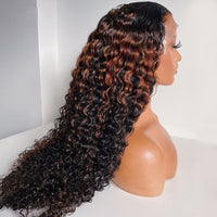 HD Transparent Lace Curly 5x5 Lace Closure Wig Highlight Brown Colored Human Hair Deep Curly Wigs Pre Plucked Brazilian