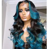 Highlight Blue Colored 13x4 Body Wave Lace Front Wigs For Human Hair Wigs PrePlucked Brazilian Remy Wavy With Baby Hair