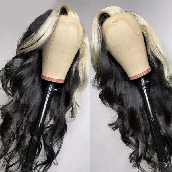 Honey Blonde Colored Highlight 30 Inch Body Wave Synthetic 13×4 Lace Front Wig Long Straight