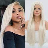 Blonde Wig Synthetic Lace Front Wig Long Silky Straight Hair Natural Hairline Side Part