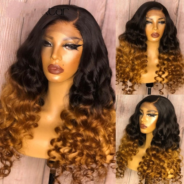 Human Hair Brazilian Remy Human Hair Wig Ombre Color Deep Wave Lace Front Wigs Pre Plucked Hairline