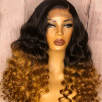 Human Hair Brazilian Remy Human Hair Wig Ombre Color Deep Wave Lace Front Wigs Pre Plucked Hairline