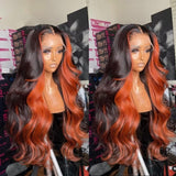 Ginger Highlight Human Hair Wavy 13X4 Lace Front Wig Human Hair Wigs Highlight Orange Color Brazilian Remy Wigs