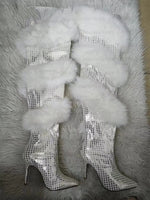 Mesh With Fur Over The Knee Thigh High Boots