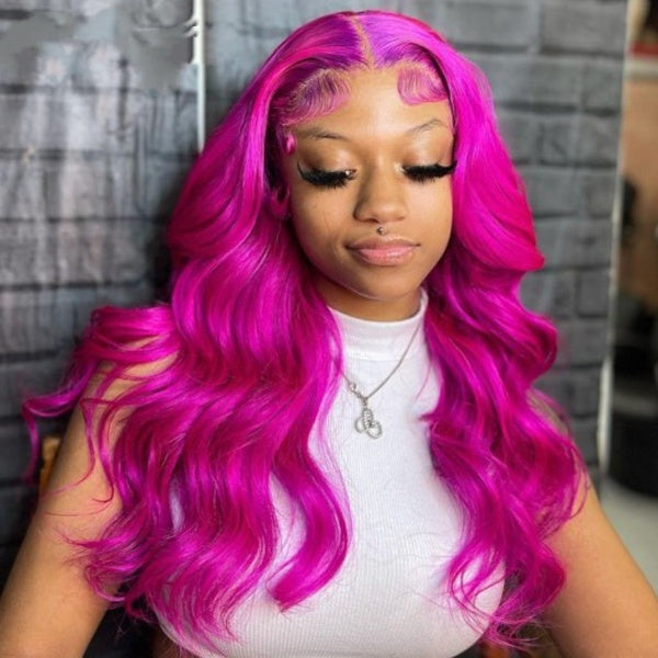 30inch Hot Pink Body Wave Lace Front Wig 613 Colored HD Transparent Lace Frontal Wig Straight Wigs