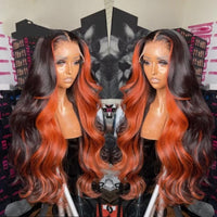 Ginger Highlight Human Hair Wavy 13X4 Lace Front Wig Human Hair Wigs Highlight Orange Color Brazilian Remy Wigs