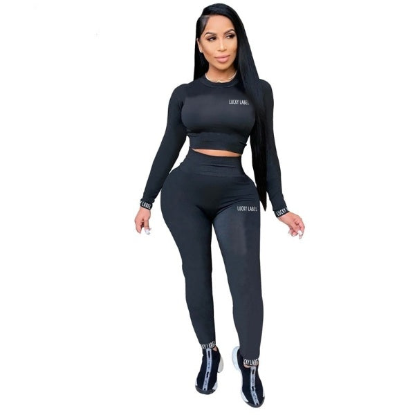 Crop Top Leggings Bodycon Matching Sets Fitness Lucky Label Tracksuits 2 Two Piece Sets