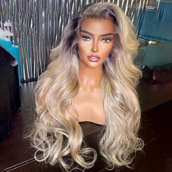 Ash Blonde Lace Front Human Hair Wigs For Women 13x4 Ombre Body Wave Lace Front Wig 30 Inch 13x6 HD Lace Frontal Wig Human Hair