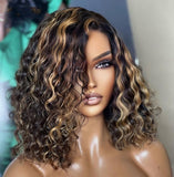 Silk Base Wig Strawberry Blonde Highlight Wigs Short Curly Lace Front Wigs Human Hair Pre Plucked With Baby Hair