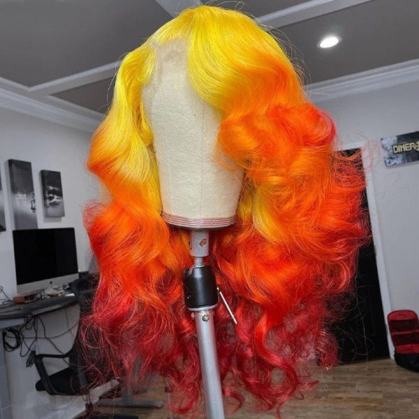 30 Inch Orange Ombre Lace Frontal Wig 13x4 Fire Ombre Wig Human Hair Glueless HD Transparent Lace With Baby Hair Remy