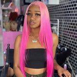 Ombre highlight Pink 613 Colored Straight Lace Front Wigs Human Hair Transparent Lace Frontal Wig 4x4 180%