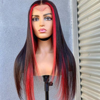 Red Highlight Lace Front Human Hair Wigs Middle Part Brazilian Remy 13x4 Highlight