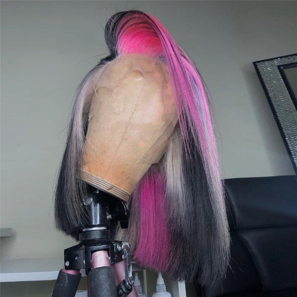 Pre Plucked Highlight Bob Wig 13x6 Pink Blue Lace Frontal Wig Rainbow Lace Front Human Hair ombre