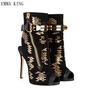 Peep Toe Buckle Ankle Wrap Summer Sandals Gold Stud Gladiator Heels - Divine Diva Beauty