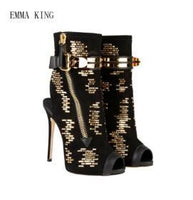 Peep Toe Buckle Ankle Wrap Summer Sandals Gold Stud Gladiator Heels - Divine Diva Beauty