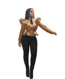 ruffles shoulder Flounce long sleeve zip up open faux leather PU jackets fashion lady coats black outerwear - Divine Diva Beauty