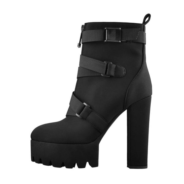 Platform Round Toe Zipper Chunky Thick Heel Ankle shoe Boots - Divine Diva Beauty