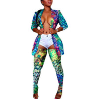 Camo Leopard Print Two Piece Set Women Open Front Blazer Top +Pant Fall 2 Piece plus size avail - Divine Diva Beauty