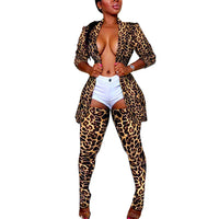 Camo Leopard Print Two Piece Set Women Open Front Blazer Top +Pant Fall 2 Piece plus size avail - Divine Diva Beauty