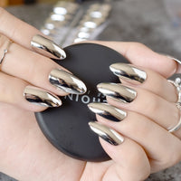 Shiny Punk Style Metallic Light Purple False Fake Nails Metal Plating Acrylic Short Reflective Mirror Press on Nail Art Tips - Divine Diva Beauty