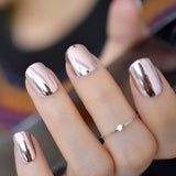 Shiny Punk Style Metallic Light Purple False Fake Nails Metal Plating Acrylic Short Reflective Mirror Press on Nail Art Tips - Divine Diva Beauty