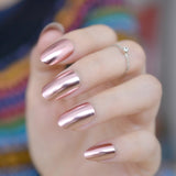 Shiny Punk Style Metallic Light Purple False Fake Nails Metal Plating Acrylic Short Reflective Mirror Press on Nail Art Tips - Divine Diva Beauty