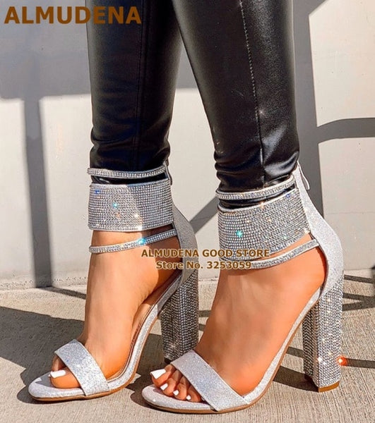 Rhinestone Chunky High Heels pumps - Divine Diva Beauty
