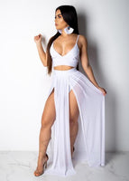 Summer Beach Deep V neck Top Long Skirt Crop Two Piece Set Plus Size avail - Divine Diva Beauty