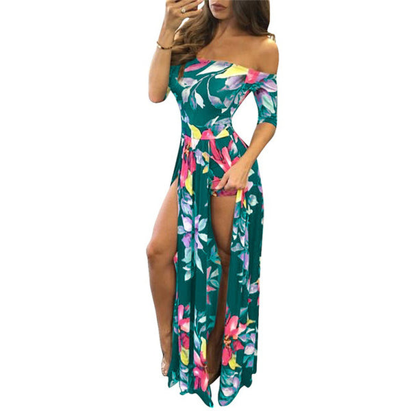 Plus Size avail Floral Print Hobo Beach Long Dress - Divine Diva Beauty