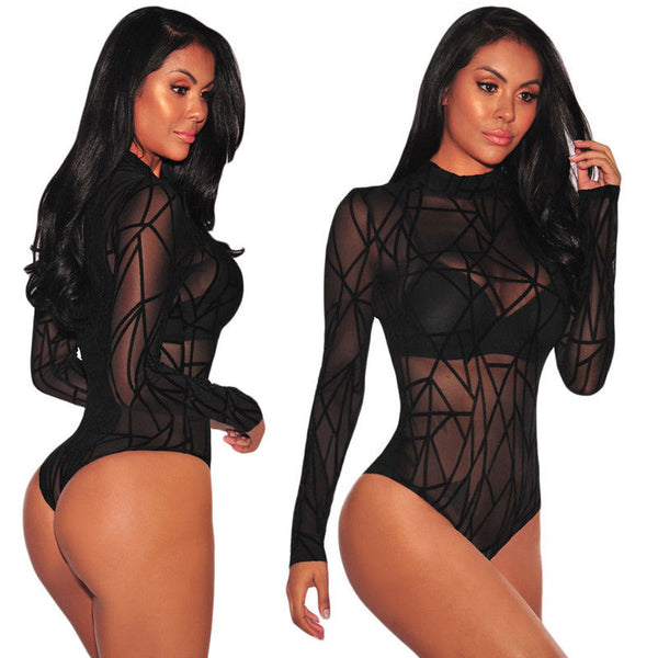 Printed Bodysuits Transparent Black - Divine Diva Beauty