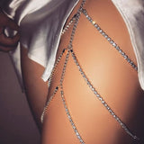 Rhinestones Leg Thigh Chain Shiny Women Sexy Body Chain Leg Thigh Harness Jewelry Beach Multi Layers Gold Color Chains - Divine Diva Beauty