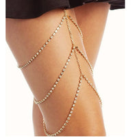 Rhinestones Leg Thigh Chain Shiny Women Sexy Body Chain Leg Thigh Harness Jewelry Beach Multi Layers Gold Color Chains - Divine Diva Beauty